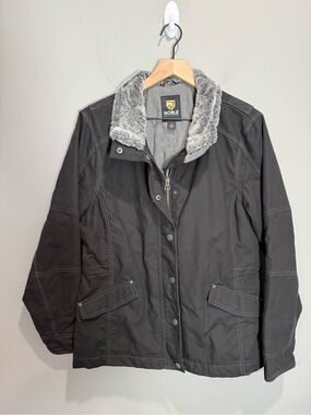 Noble Equestrian Women’s XL Insulated Barn Jacket Faux Fur Collar Black